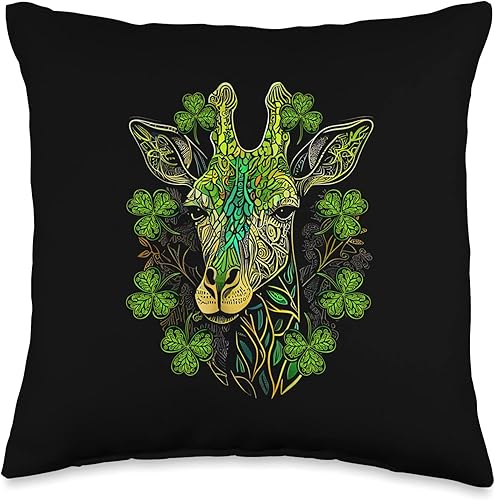 Saint Patricks Day Giraffe Mandala Animal Almohada de cabeza de jirafa mandala trébol irlandés trébol San Patricio 16 x 16 pulgadas multicolor
