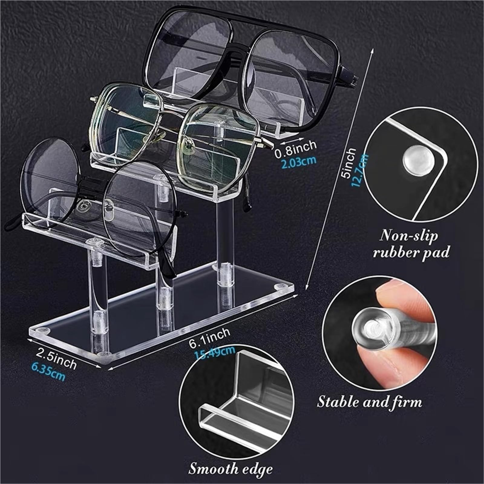 Sonnenbrillen Aufbewahrung 2 Pcs Acryl Brillen Stehen Klar Sonnenbrille Organizer Display for Hause Brillenaufbewahrung(Black)