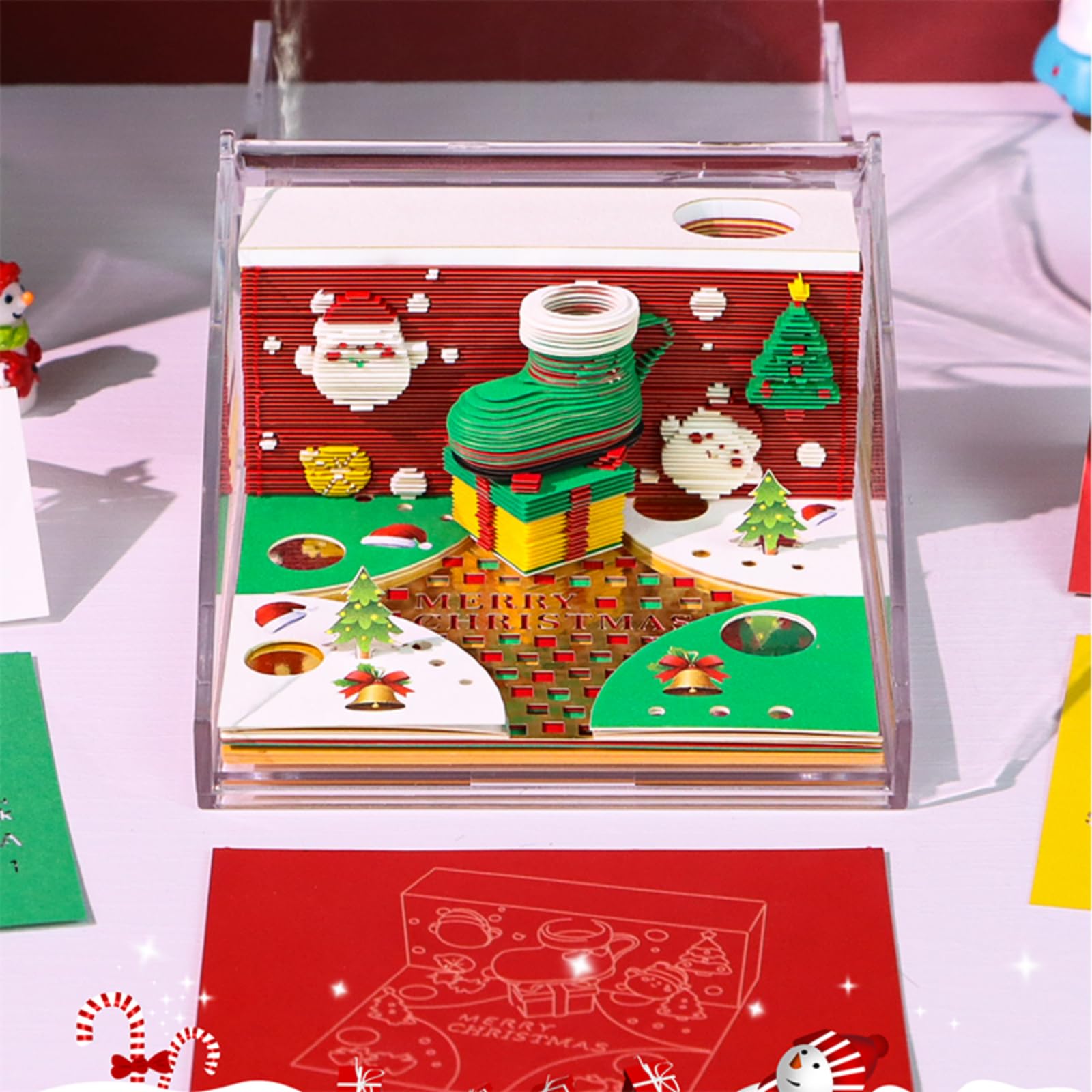 3D-Papierschnitzkalender 2026 mit LED-Licht – Abreiß-Notizblock und Notizblock, Schreibtisch-Dekoration for Weihnachten, Einweihungsfeiern, Zuhause und Büro