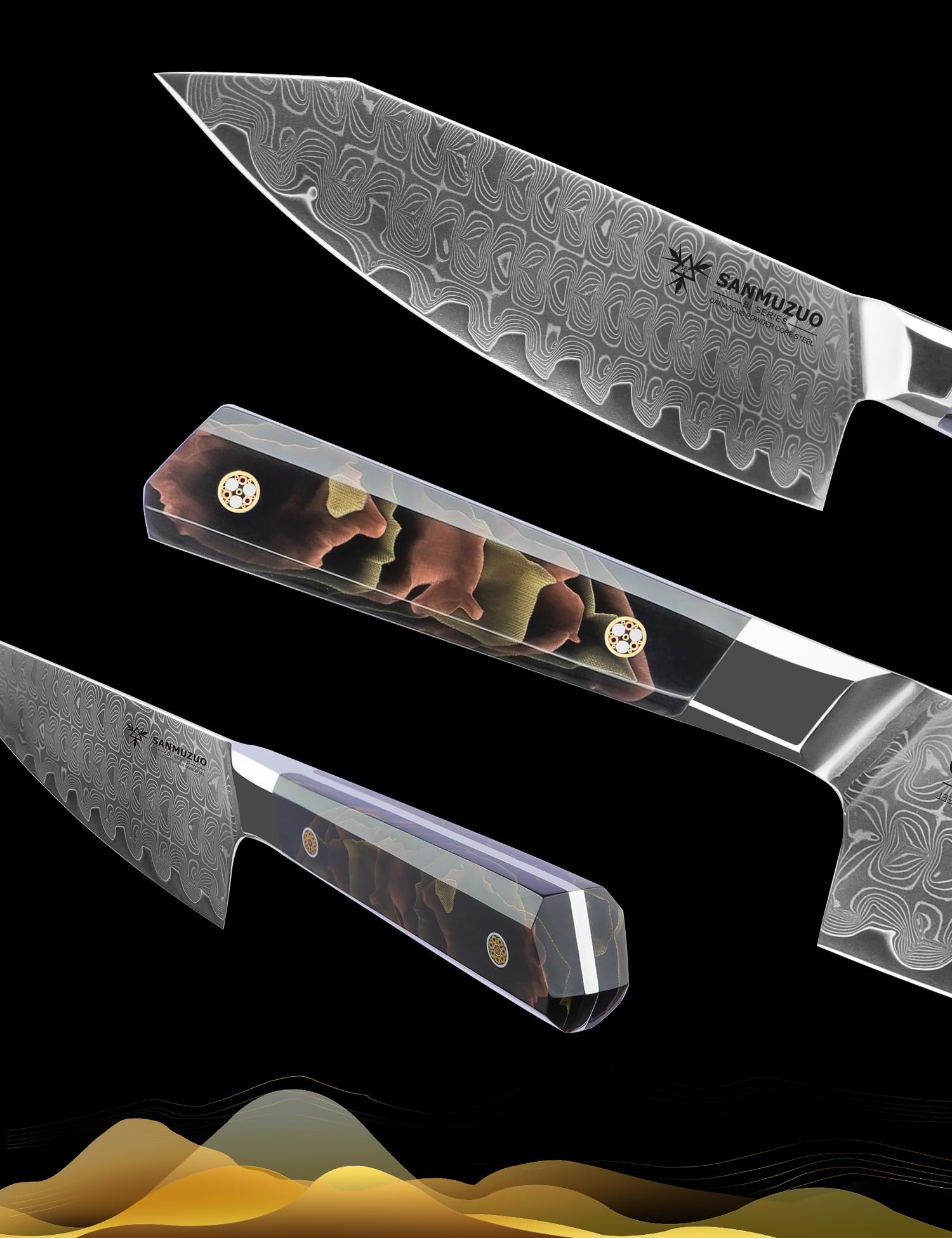 Cuchillo de chef de 20 cm, cuchillo de cocina profesional, acero de Damasco ultraafilado con mango de resina de espiga completa, serie Bi