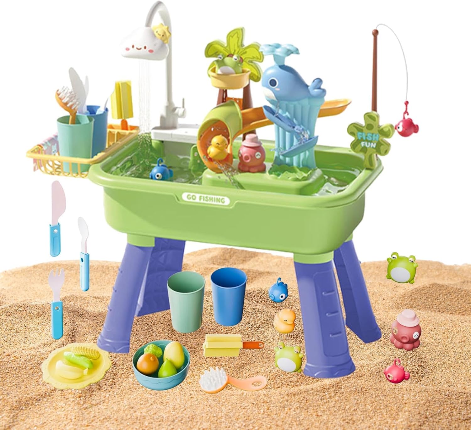 Water Table for Children | Sand Water Table | Toy Sink with Running Waters | WaterPlay Tables with Pump, Promote Hand-Eye Coordination & Creativity, for Home Park Yard School