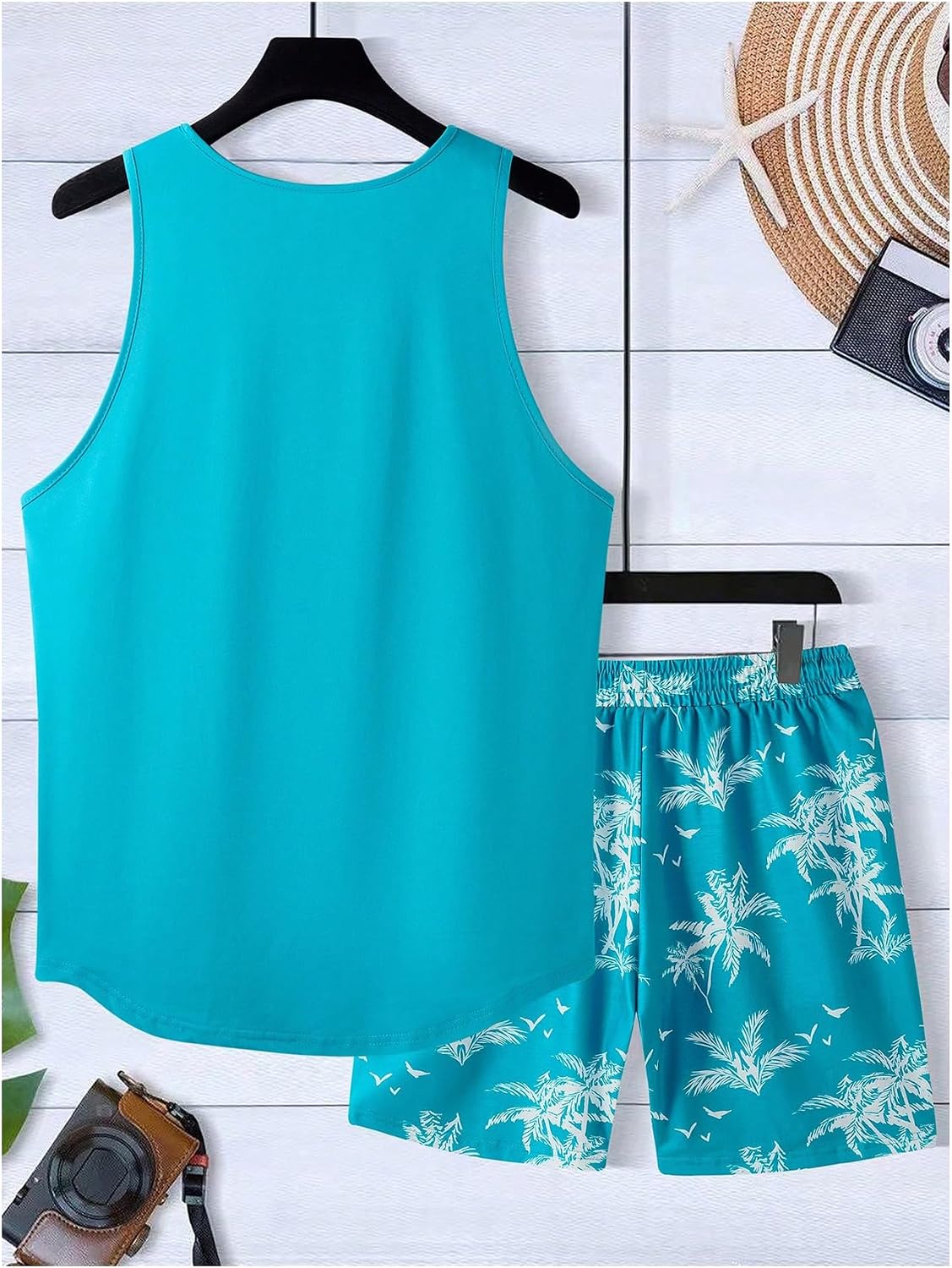 SOLY HUX Men's Short Sets 2 Piece Outfits Summer Tropical Print Tank Tops and Drawstring Shorts Sets
