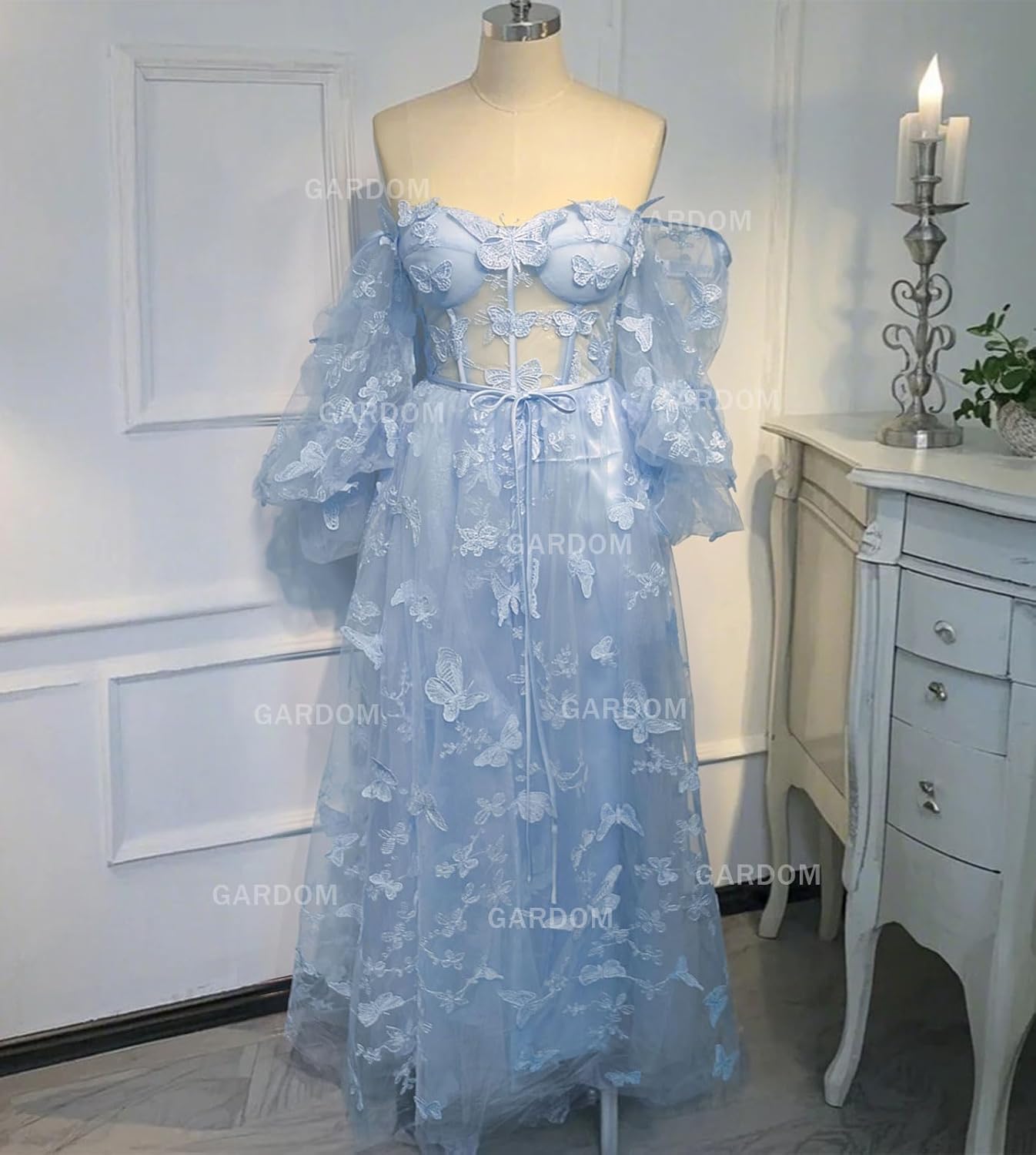 GARDOM Long Sleeve 3D Butterfly Prom Dresses for Women Formal Fairy Ball Gowns Corset Tulle Evening Gowns with Slit 2026 - Image 4