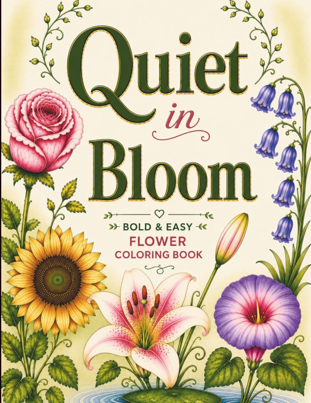 Quiet in Bloom: Bold and Easy Flower Coloring Book for Relaxation and Stress Relief