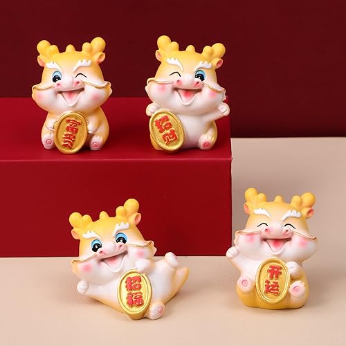 Miniatura 7 de BESPORTBLE 4 figuras de dragón de año nuevo chino 2024, estatua dorada del dragón del zodiaco chino 2024 año del dragón colección de decoraciones de