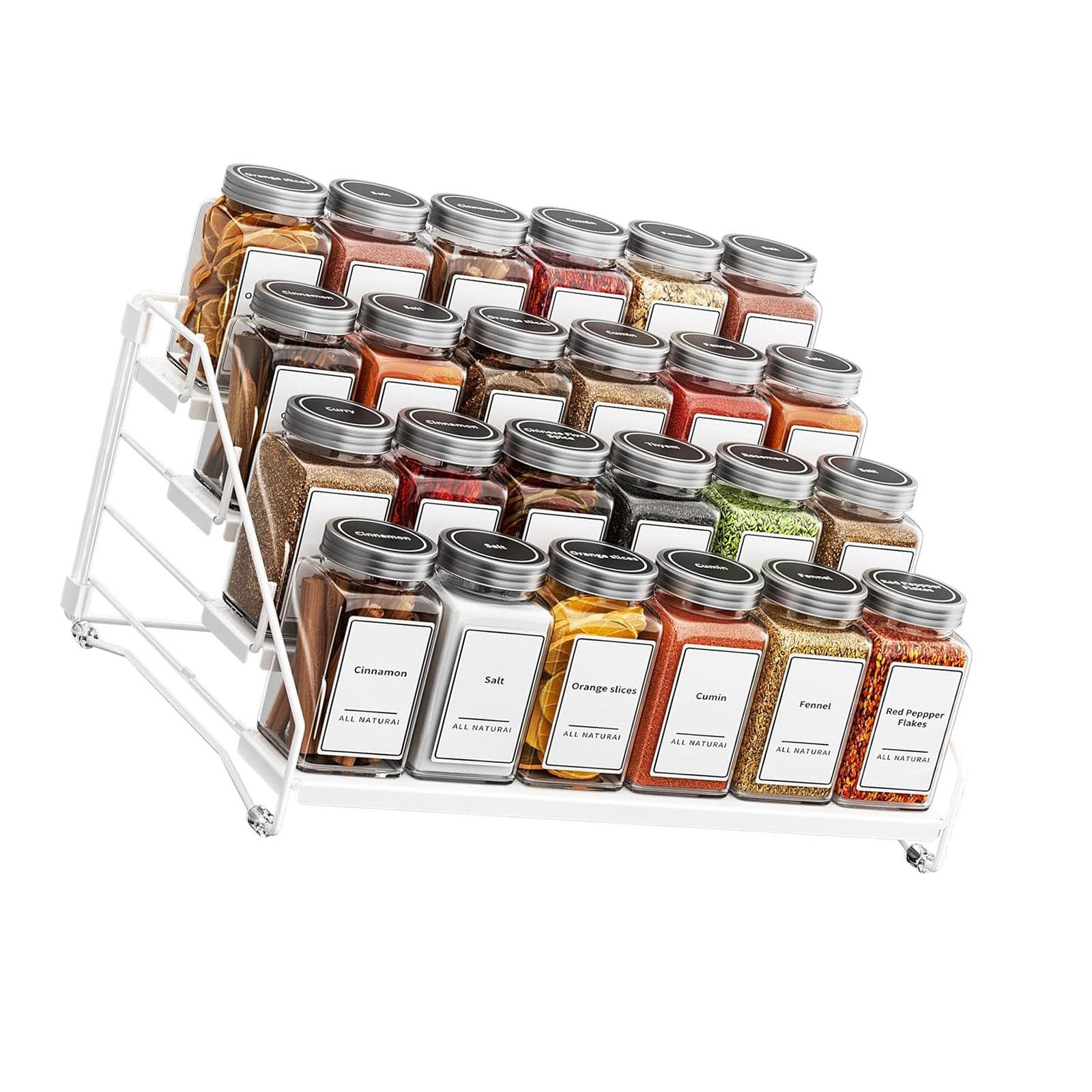 OSNIYAW Space Saving Extendable Seasoning Holder with 4 Customizable Steps Sturdy Metal Frame for Cabinet Use Not Assembly Seasoning Planner