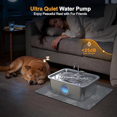 Miniatura 6 de DYSJ03 Fuente de agua para perros de 16 L4.2 galones de acero inoxidable con alfombrilla de silicona y 6 filtros, fuente de agua para perros