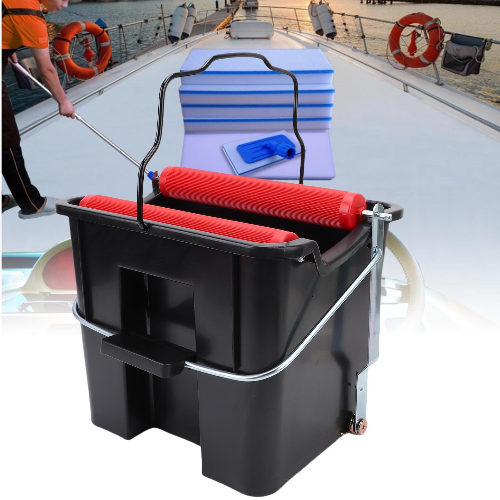 Cubo para Fregona, de con Pedal, Cubo de Limpieza Portátil Plegable, para Lavado de Agua con ABS y Metal para Uso Doméstico, Automóvil y Marítimo