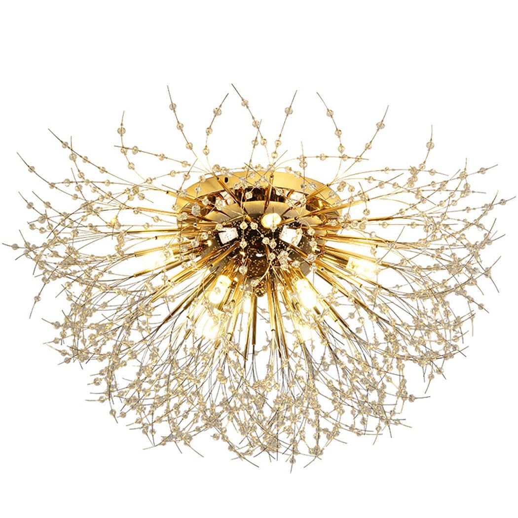 TPMAFF Modern Sputnik Ceiling Light Crystal Fireworks Flush Mount Ceiling Lamp Ceiling Lighting Fixtures for Living Room Bedroom Foyer Entryway Close to Ceiling