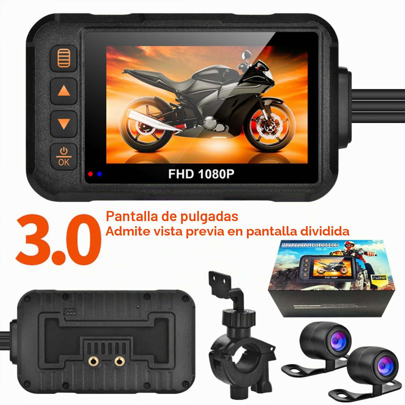 Cámara De Salpicadero Moto Delantera Y Trasera 3 Pulgadas Grabar Coches Motocicletas,Motocicleta, Grabación En 1080P, Resistente Al Agua Gran Angular, Vista Frontal A