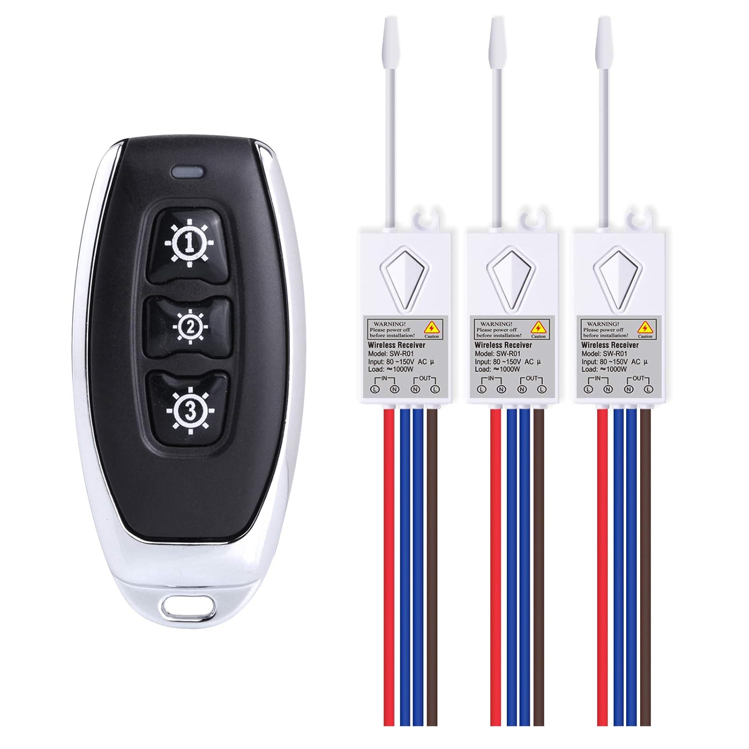 SuperInk 3-Gang Wireless Remote Light Switch with Receiver Kit Outdoor 1600 ft Indoors 130 ft - Remote Ceiling Lamp LED Bulb - IP54 Waterproof Design (1 Switch, 3 Receiver) SuperInk 3-Gang Wireless Remote Light Switch with Receiver Kit Outdoor 1600 ft Indoors 130 ft - Remote Ceiling Lamp LED Bulb - IP54 Waterproof Design (1 Switch, 3 Receiver)