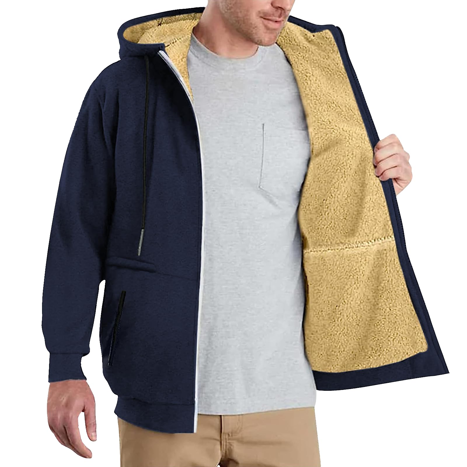 Men's Heavyweight Sherpa Lined Fleece Windproof Zip Up Outerwear Jackets Warm Hooded Sweatshirt Multiple Colours