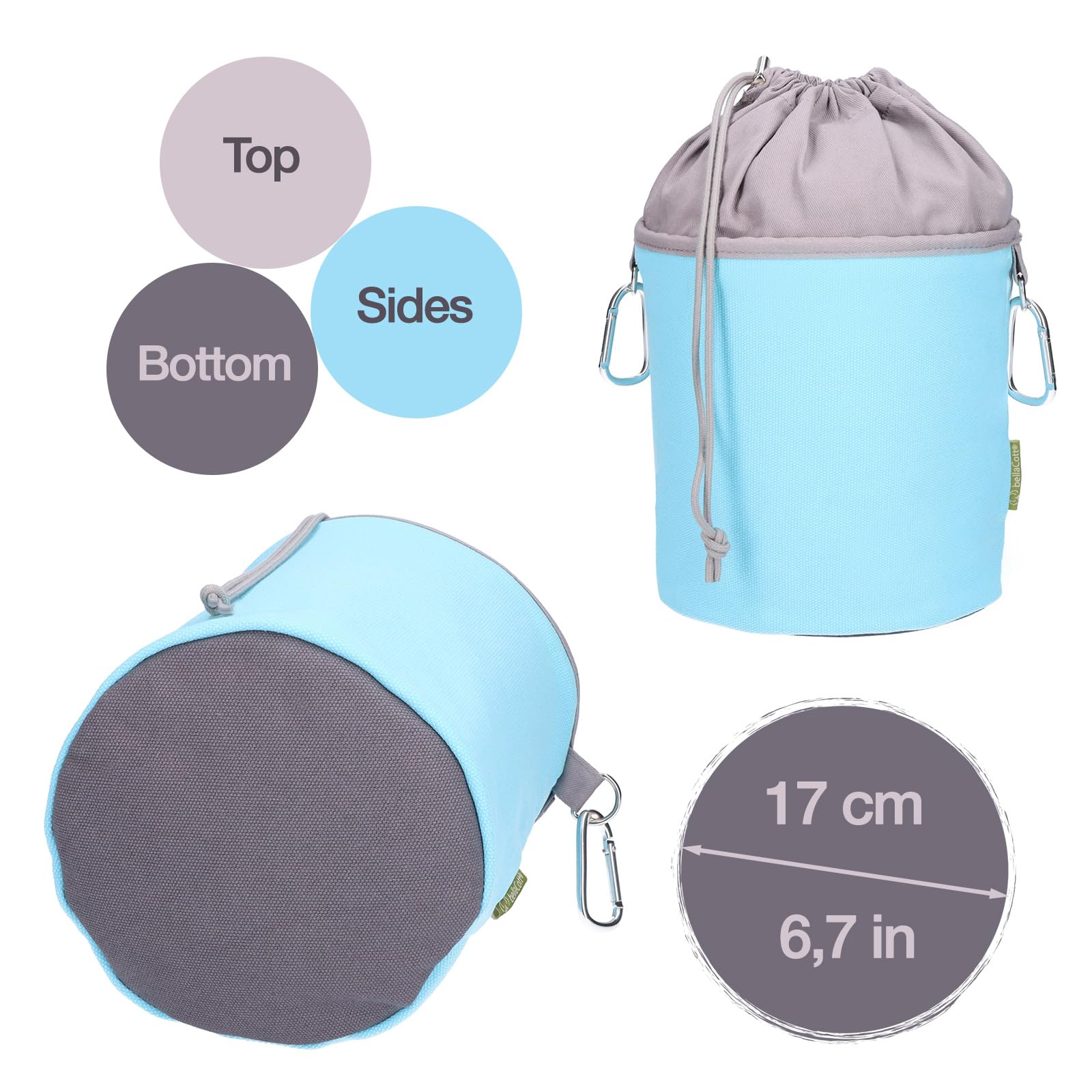 trendfinding Canvas Fabric Clothes Peg Bag with 2 Carabiner Hooks for 200 Pegs, Extra Large and Sturdy, Light blue/grey, Peg Bag - Image 2