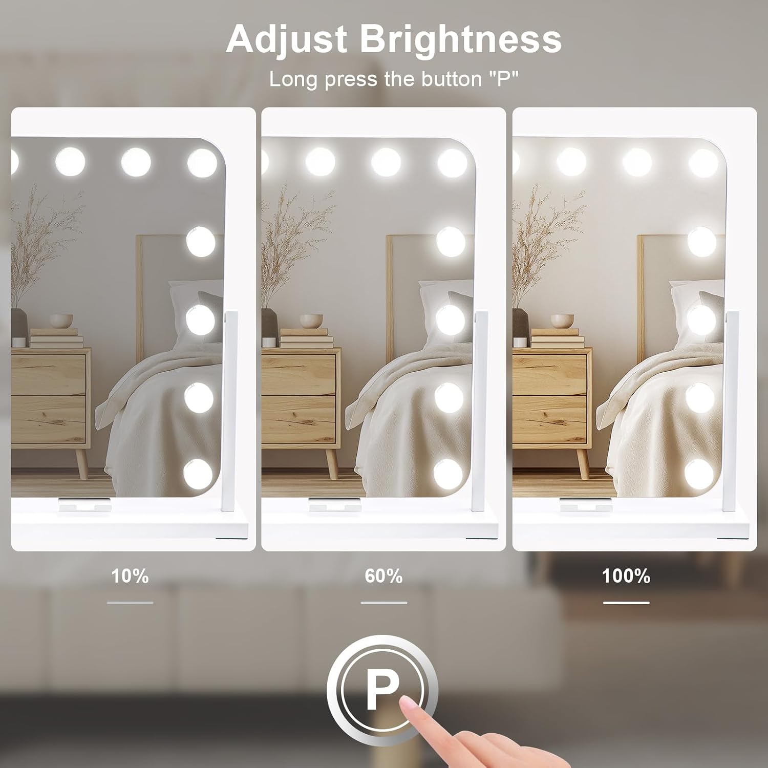 CROWNSHOP Hollywood Vanity Mirror with LED Lights, 58×53 cm, 15 Dimmable Bulbs, 3 Colour Settings, 360° Rotation, 10x Magnification, USB Ports