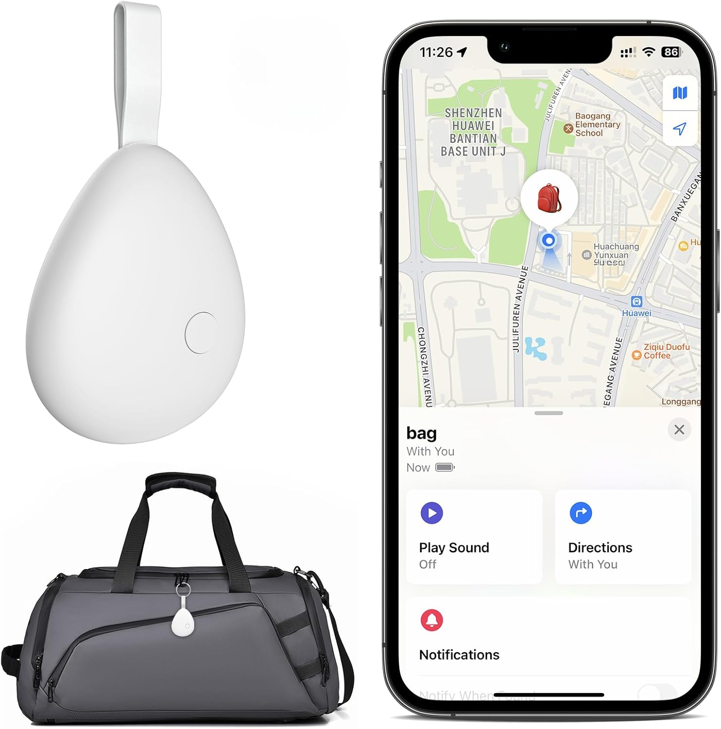 [Apple MFi Certified] Air Tracker Tag 1 Pack (iOS Only), Bluetooth Tracker for Apple Find My, Replaceable Battery, Key Finder and Item Locator Smart Tag for Keys, Bags, Luggage, Wallet (White)