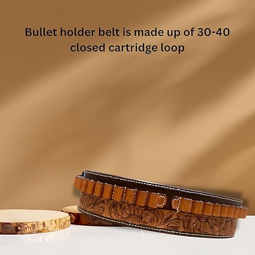 Miniatura 10 de Hulara Cartucho de correa de cuero pulido de grano completo 357, cinturón de escopeta vaquera para munición .38 Cal 357