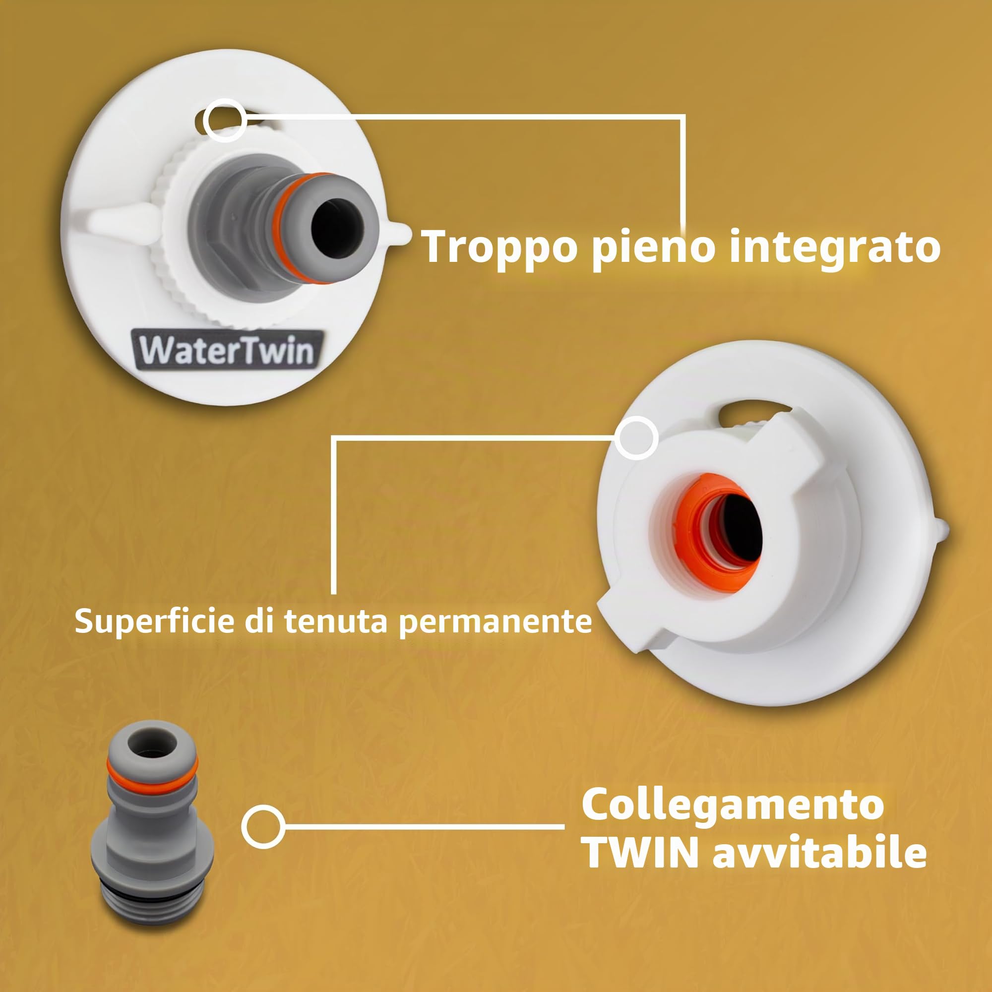 Watertwin Adattatore per il serbatoio dell'acqua per camper, accessori per caravan, tappo per il serbatoio dell'acqua con doppio connettore Gardena (adattatore per tappo del serbatoio a 2 pin D:78)
