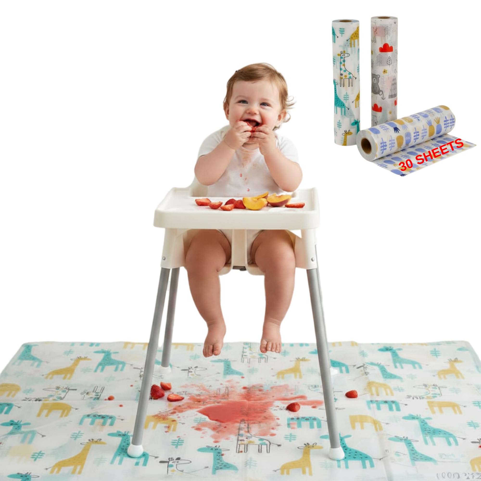 30 Tapis de Protection Imperméables Jetables - Tapis Éclaboussures pour Chaise Haute Bébé, Nappe Grande Fête 100x120cm