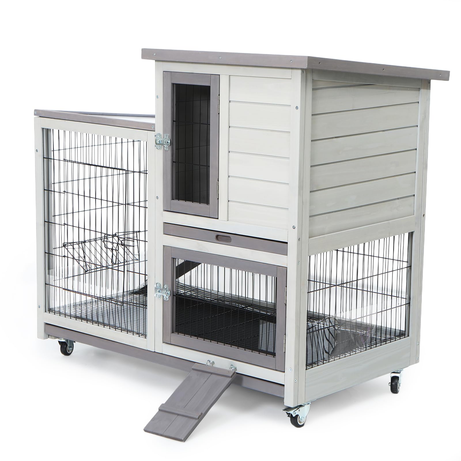 FunXplore Rabbit Hutch Indoor Storey Bunny Cage Outdoor Mobile
