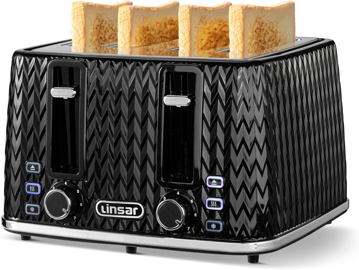 Linsar 4 Slice Toaster Unique Curved Texture Defrost, Reheat