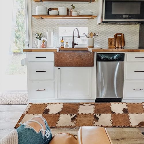 Miniatura 2 de Alfombra de pasillo con estampado de vaca, color marrón, antideslizante, absorbente de agua, para interiores, entrada, hogar, garaje, cocina,