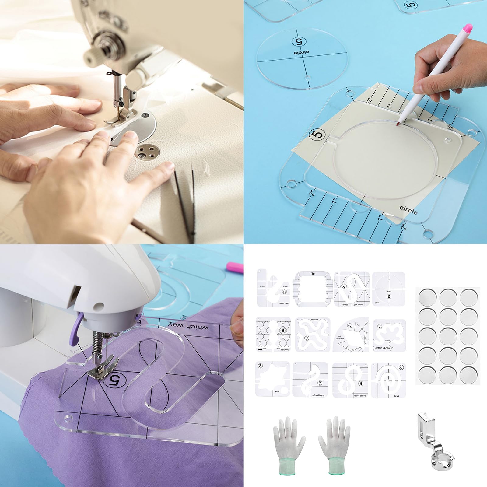 15 pezzi Frees Motion Quilting Template Righello Acrilico Quilting Righello Modello Quilting Stencil Quilting Strumento di cucito Righello
