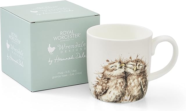 Portmeirion Home & Gifts MMMR4020-XD Wrendale The Twits (Owl) Single Mug, Bone China, Multi-Colour, 9.2 x 12.5 x 9.3 cm
