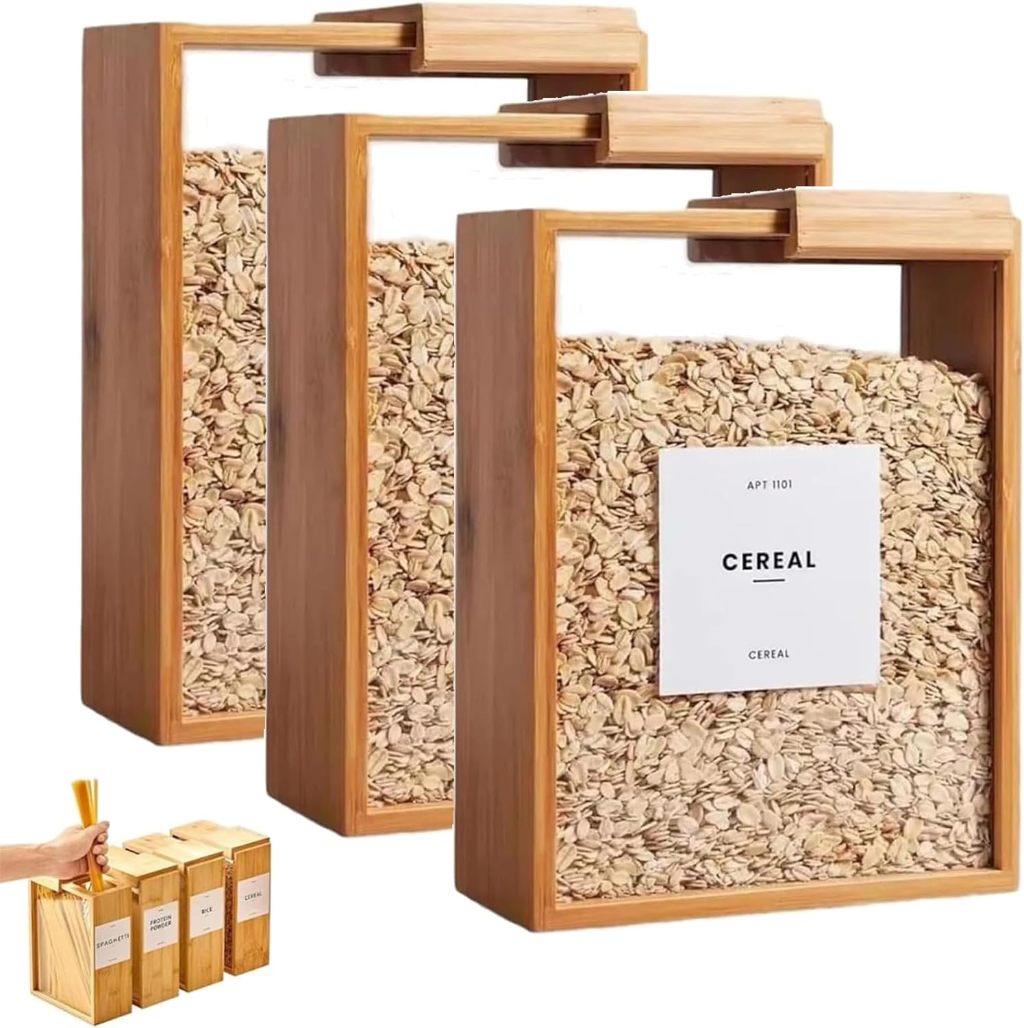 Wooden Cereal Storage Box, Bamboo Rice Dispenser with Removable Lids, Airtight Pantry Bins Container with Lids, Home Organization Can for Snack, Rice, Flour (1Pcs)