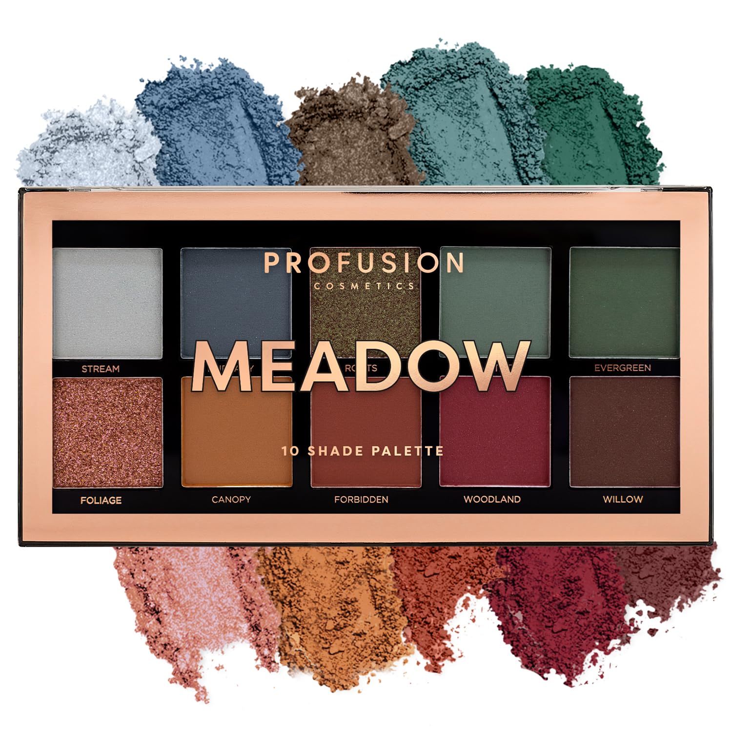Profusion Cosmetics 10 Shade Eyeshadow Palette - High Pigmented Multi-Finish Colors, Vegan & Cruelty-Free, Create Stunning Looks On-the-Go - Travel-Friendly & Versatile Makeup, Meadow