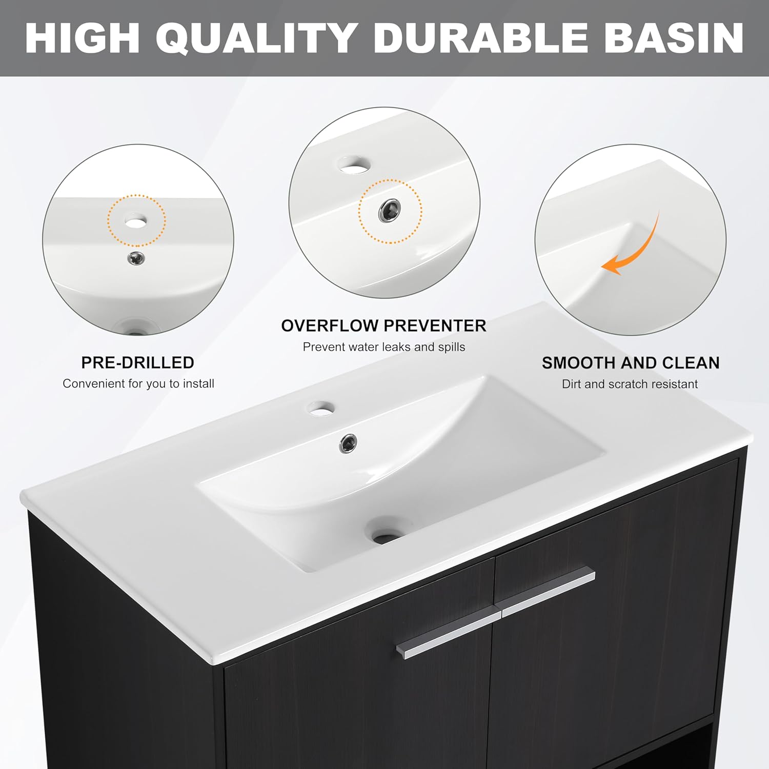 Bathroom Vanity with Sink,Bathroom Vanity,36 Inch Freestanding Modern Storage Cabinet Set,Large Storage,Soft Closing Doors,Ample Storage,Quick Assembly,Black