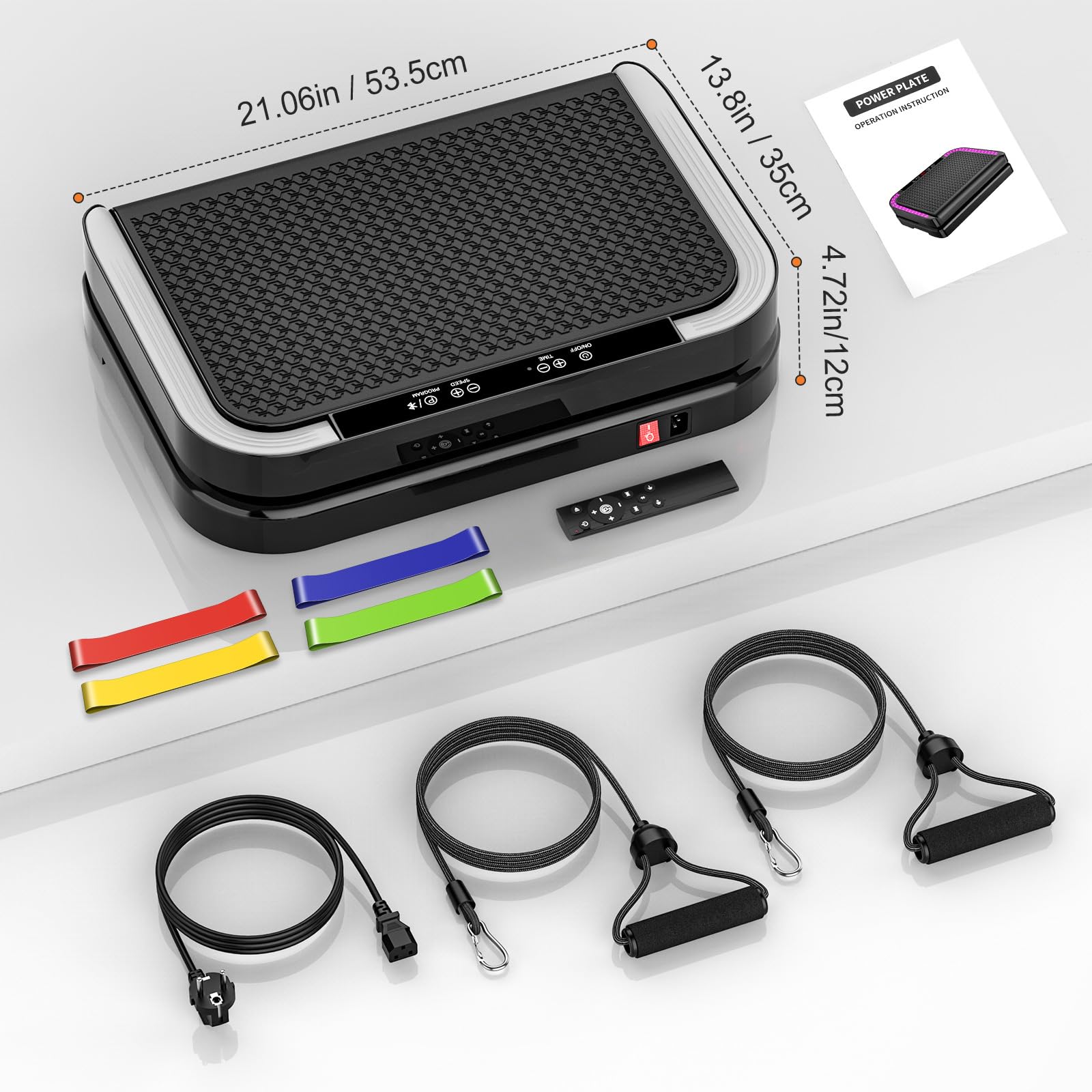 Plateforme Vibrante, Plaque Vibrante Fitness avec 200 Niveaux d'Intensité, 9 Programmes Sport, Haut-Parleur Bluetooth, Télécommande, Bandes et Cordes de Résistance , Écran LED, Capacité de 200 kg