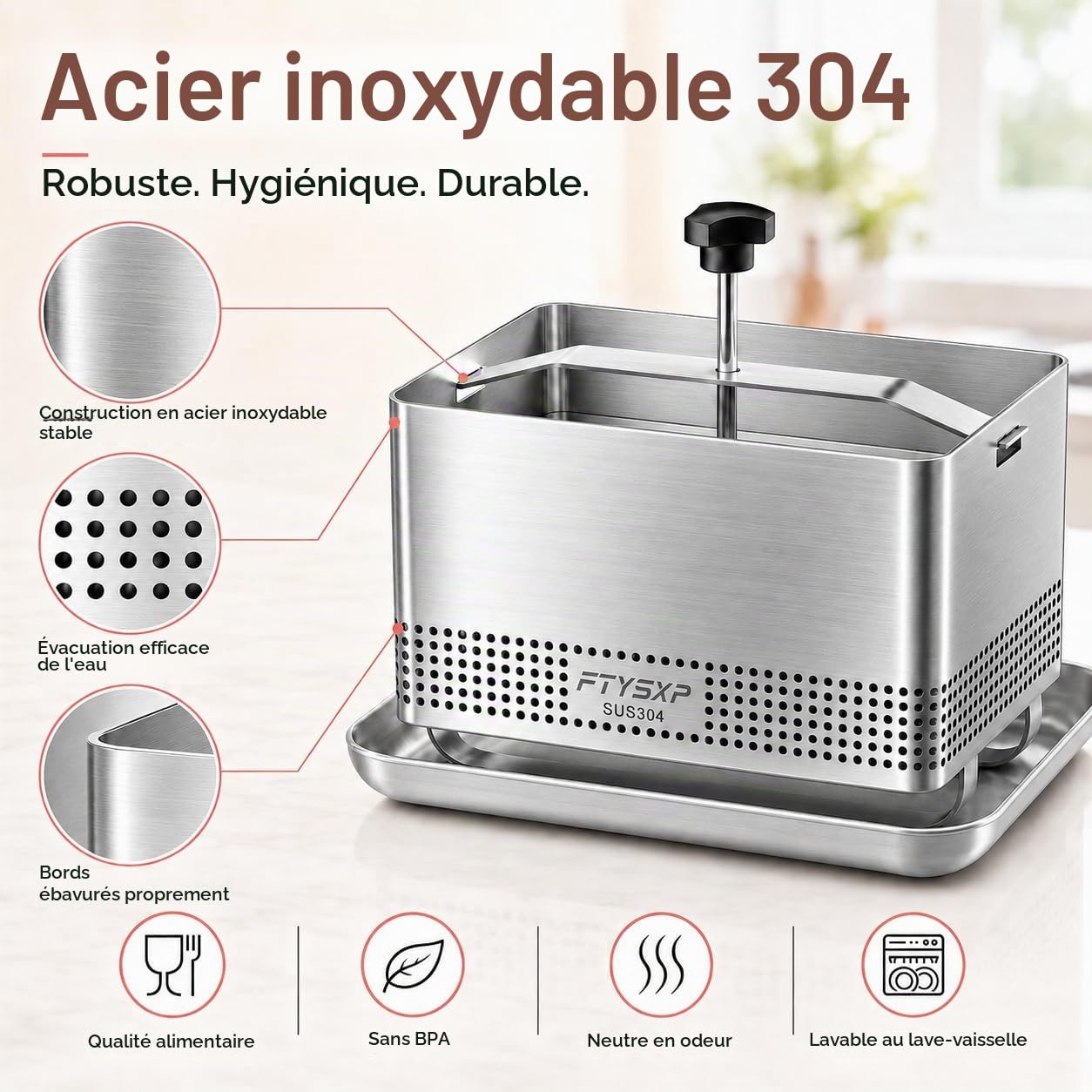 Presse à tofu réglable en acier inoxydable 304, avec bac d'égouttement et chiffon à fromage, sans BPA, passe au lave-vaisselle, presse à fromage pour tofu, paneer, fromage et légumes 16 x 13 x