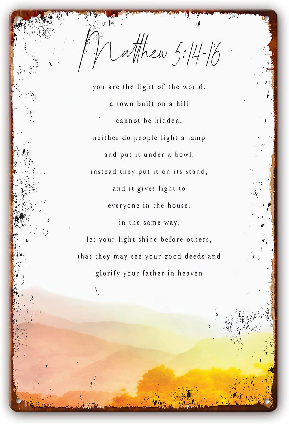 Yepyayqvk Matthew 5 14-16 You Are The Light of The World, Salt and Light Bible Verse Wall Art Metal Tin Sign Jesus Nursery Scripture Farmhouse Sign Poster Pictures for Bedroom Modern 8 X 12 Inch