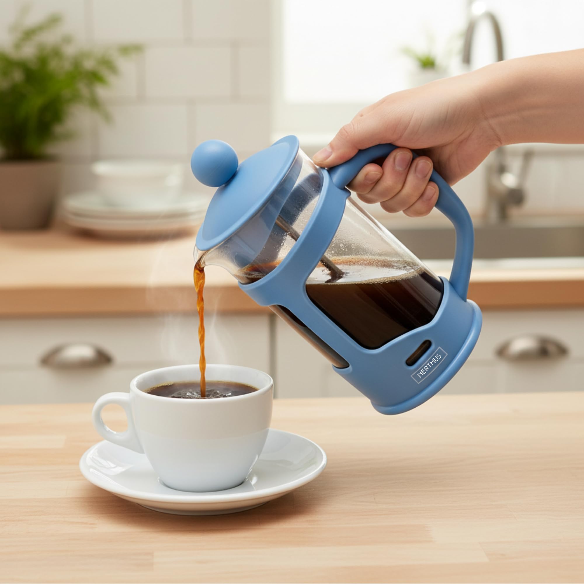 Nerthus FIH 791 french press 350 ml niebieski idealny do kawy i codziennego śniadania