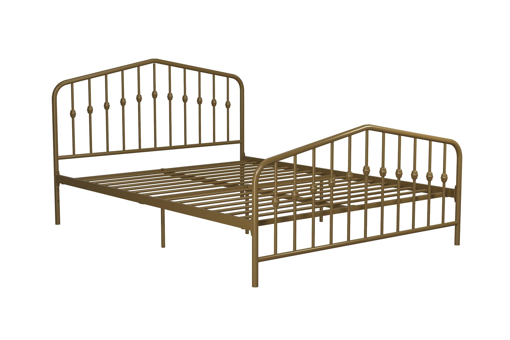 Novogratz Bushwick Metal Bed with Headboard and Footboard | Modern Design | Queen Size - Gold