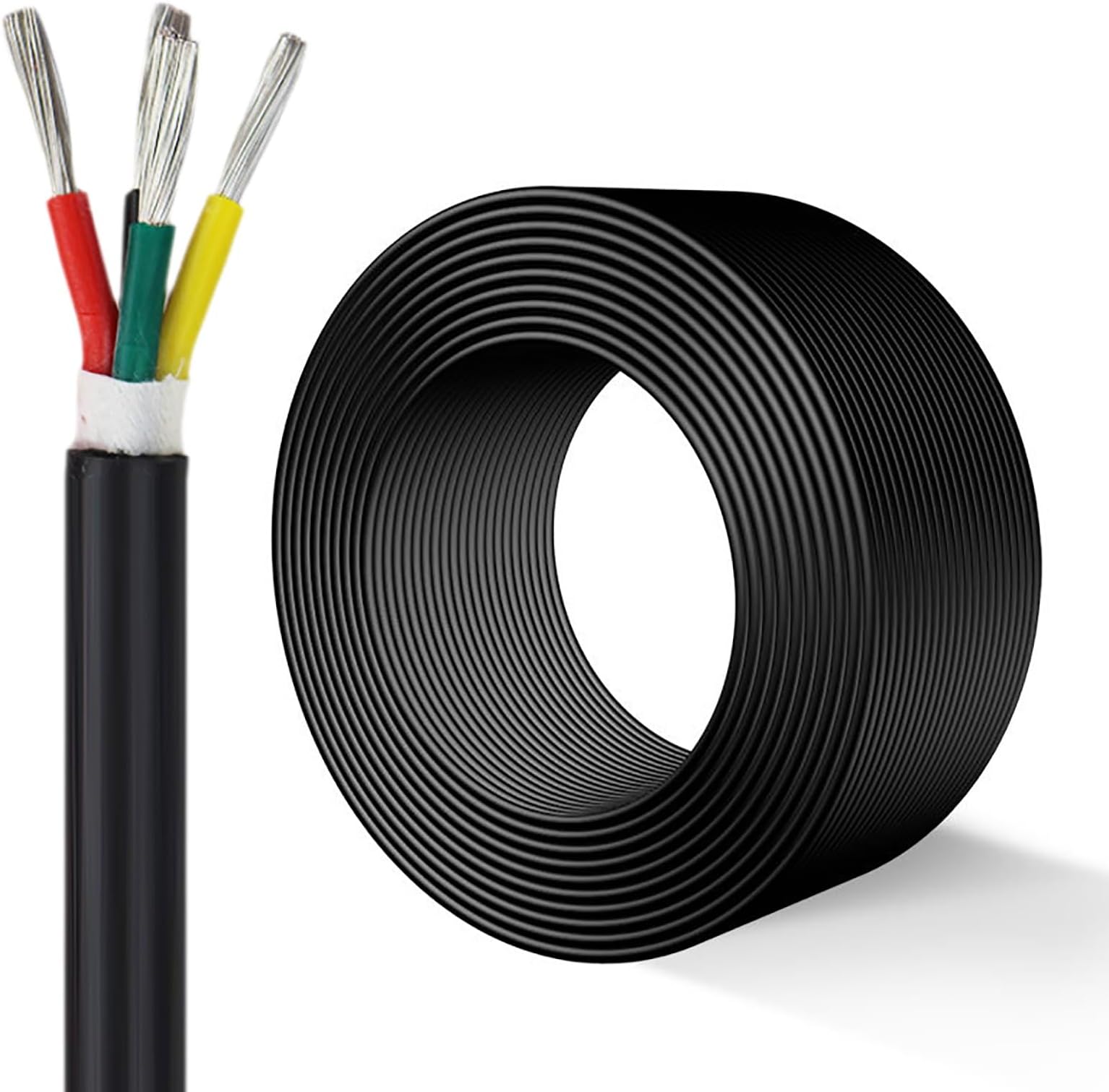 4-Core High-Temp Silicone Cable - Flexible -60°C To 200°C, 22AWG-11AWG, 15ft/30ft/100ft, ROHS, Black, for Industrial/Metallurgy/Power Applications(30ft,4c-17awg)