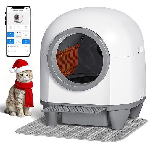 GUNJI Automatic Self-Cleaning Litter Box, 90L Large Capacity for Multiple Cats - APP Controlled with Safety Protection, Included Litter Mat & 1 Roll Garbage Bags (Gray)