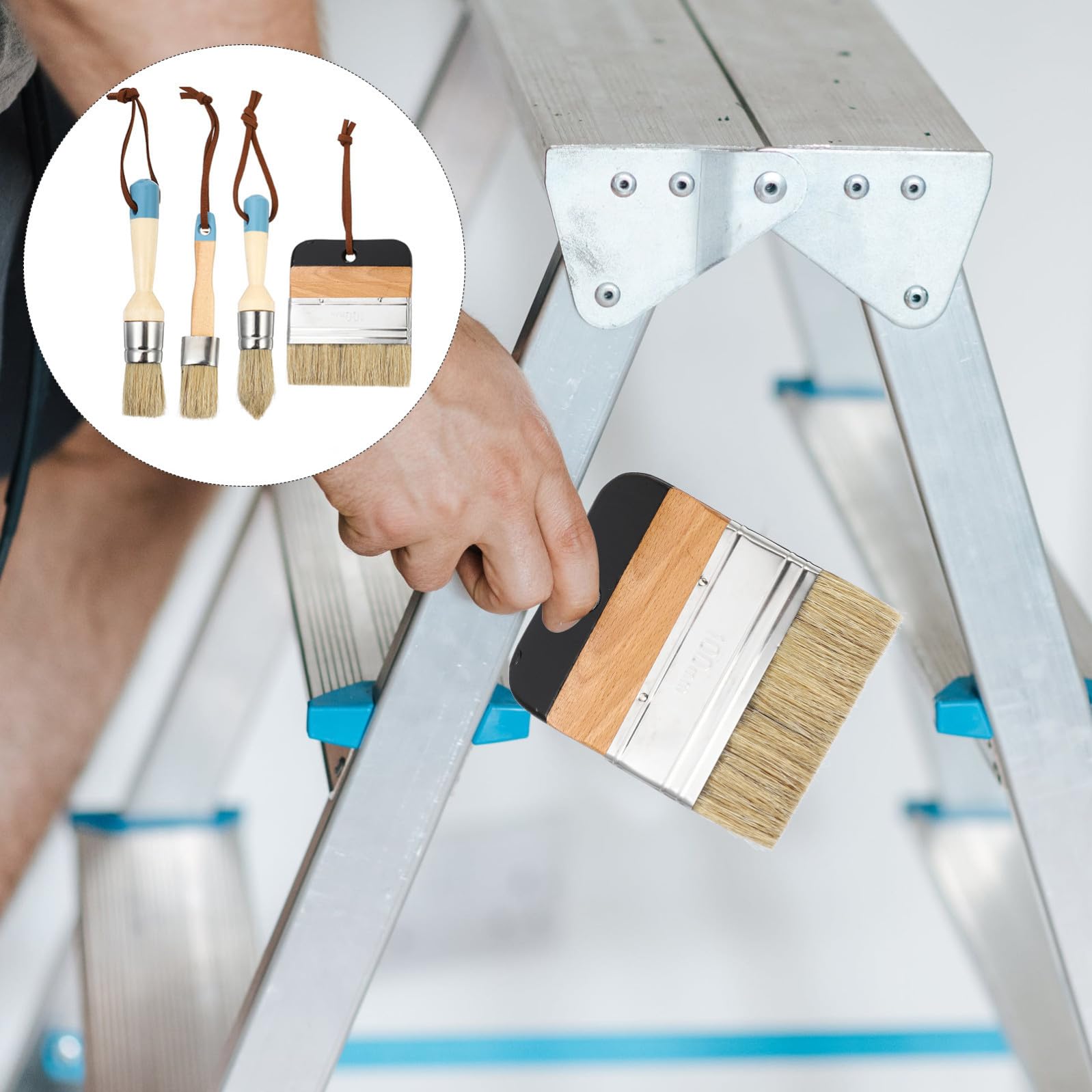 BESTYASH Set 4 Pennelli per Dipingere Manico in Legno e Setole di Cinghiale, Flessibili e Compatibili Vernici a Finitura Gessata per Decorazione Casa