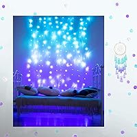 Vista 3 de Luces de cortina para recámara, cortinas iluminadas de pared, luces de cadena LED, luces de hadas colgantes en turquesa, teja azul, lavanda, lila