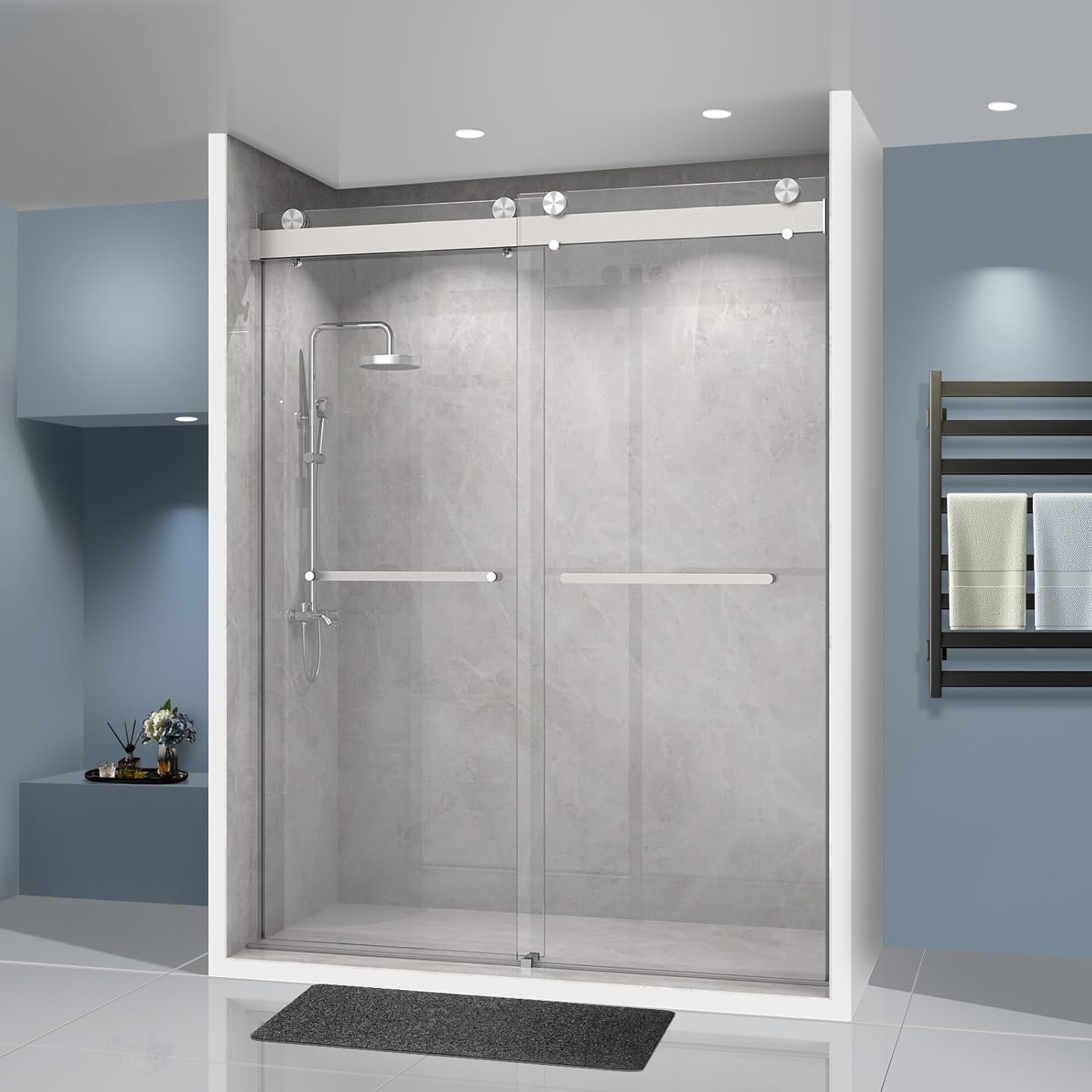Lyromix 5660'' W × 76'' H Frameless Shower Door, Double Sliding Shower
