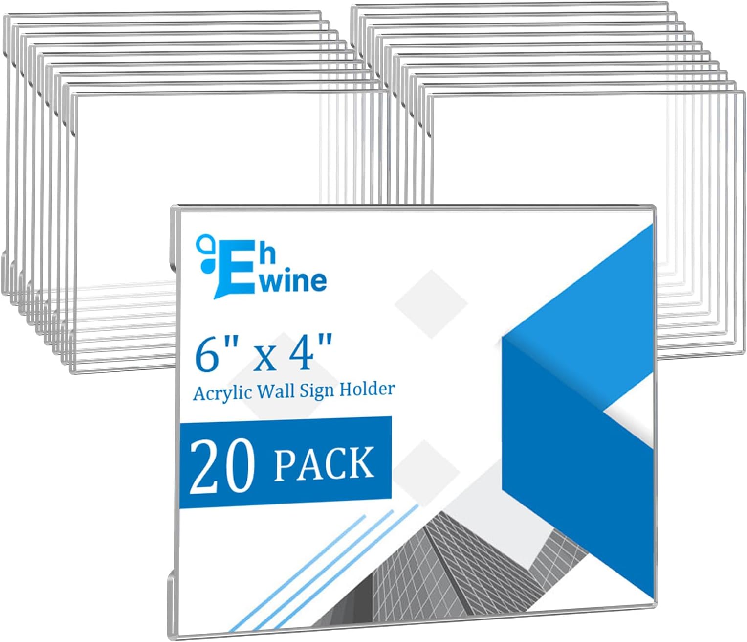 EHWINE 20 Pack 6x4 Wall Mount Acrylic Sign Holder, Horizontal Wall Signs Photo Menu Flyer Display Holders, Plastic Clear Acrylic Frames for Office Home Hotel Business Store (with Adhesive Tape)