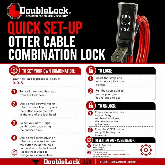 Candado de combinación con cable de acero 10 pies Rojo miniatura 7