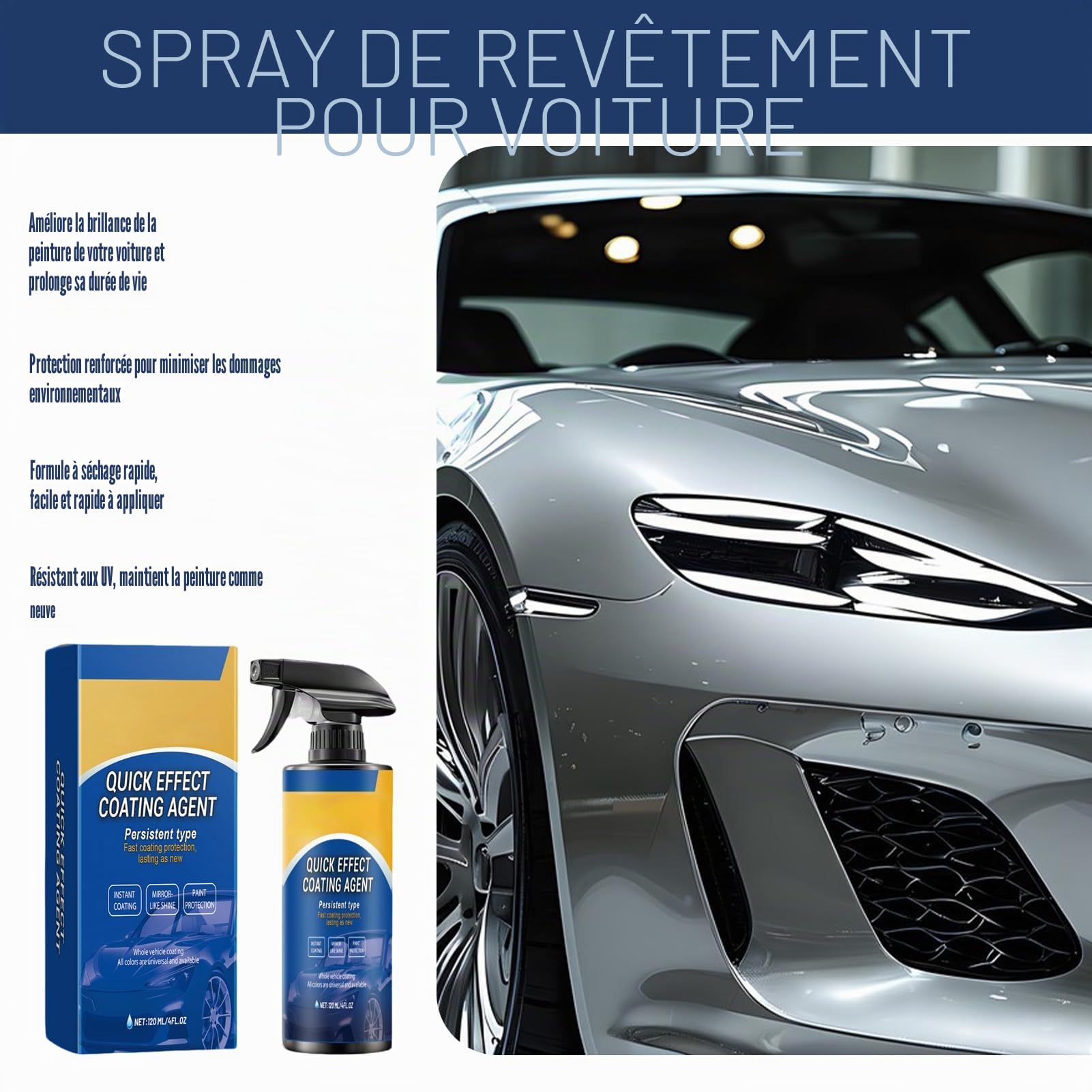 Quick Effect Coating Agent 3 en 1 High Protectio Car Coating Spray, Persistent Type Quick Effect Coating Agent For Car, Spray Coatingagent Hydrophobic, pour réparation de rayures de vernis (3 pièces)