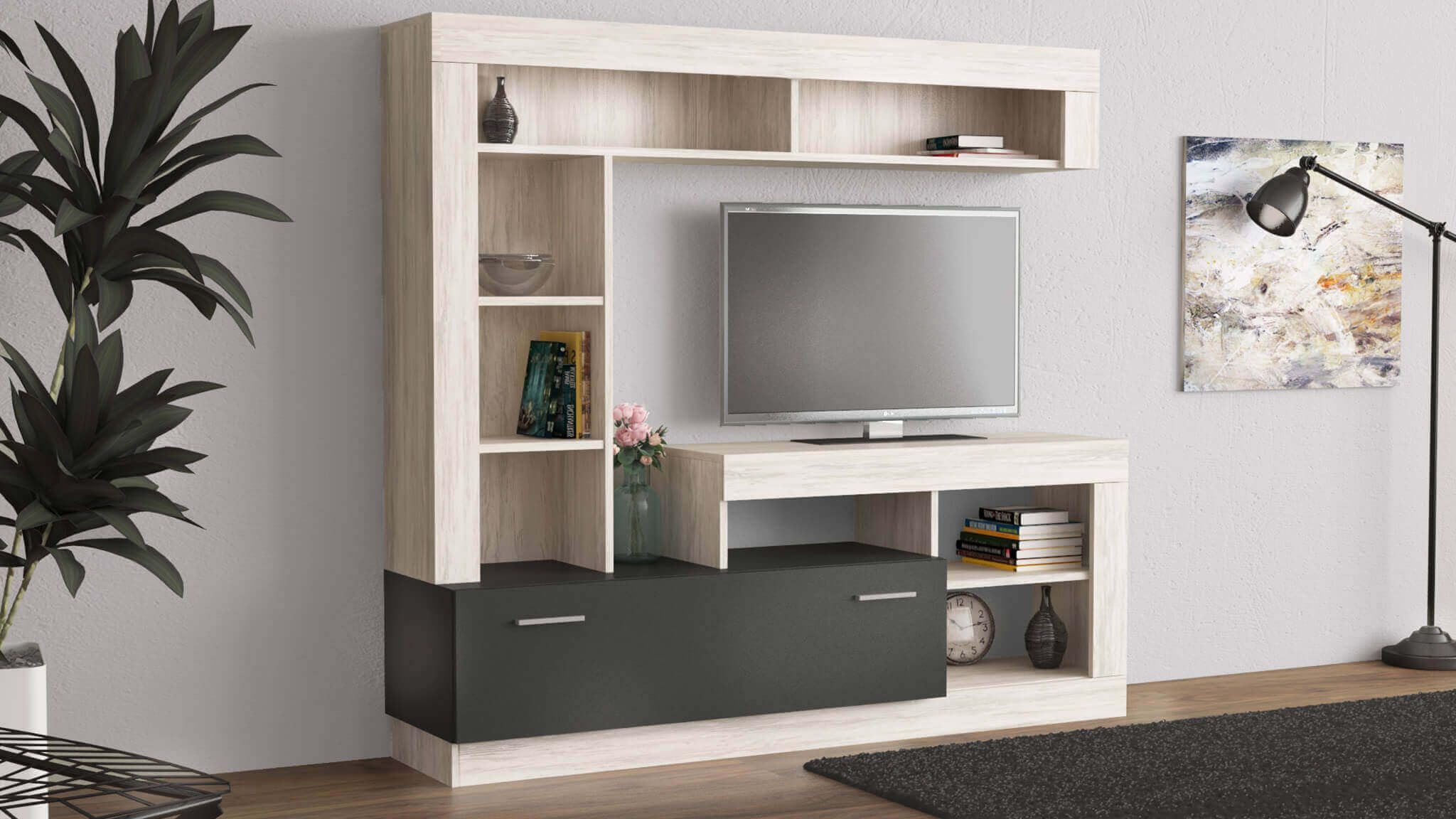 milani home - parete attrezzata porta tv soggiorno moderna di design 170x42x170 h