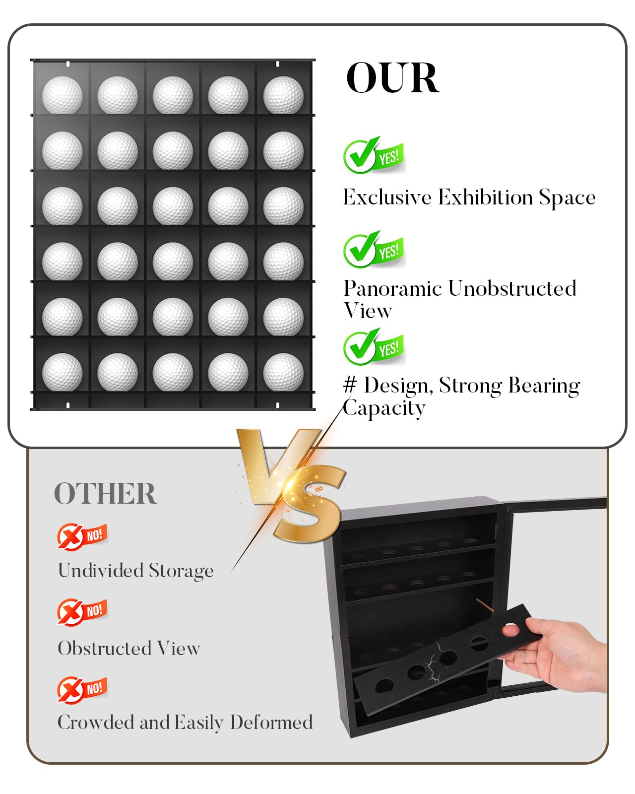 Vitrine für 30 Golfbälle mit 98 % UV-Schutz, Acryl-Tür, Autogramm-Golfball-Aufbewahrung, Wandhalterung oder Ständer, tolles Geschenk für Golfer, Schwarz