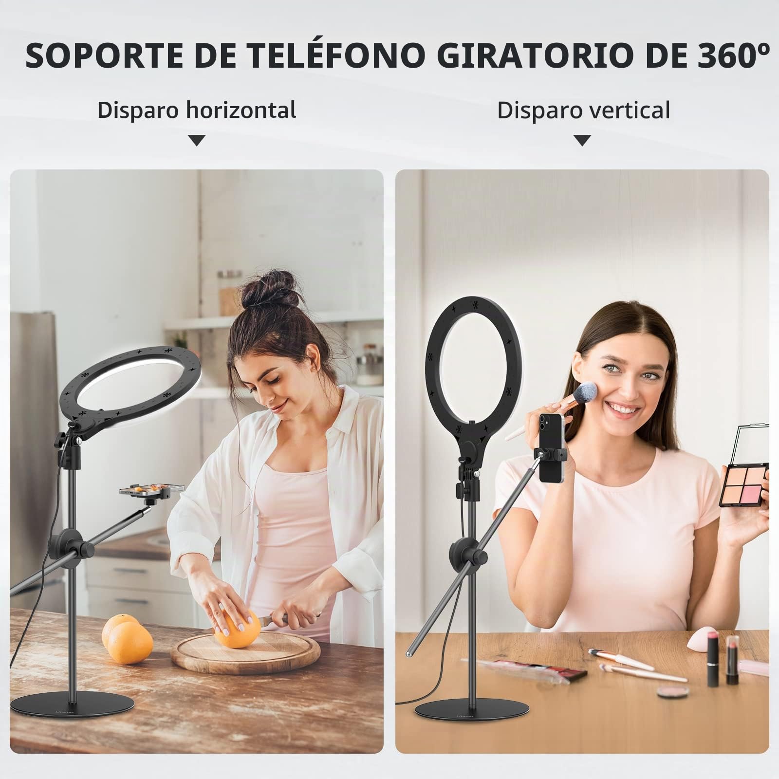 10 '' Luz de Anillo con Soporte de Brazo, ULANZI Ring Light de Soporte Escritorio, 3500k-6500K Regulable, Luz Anular con Soporte para Teléfono para TikTok, Maquillaje, Fotografía, Selfie