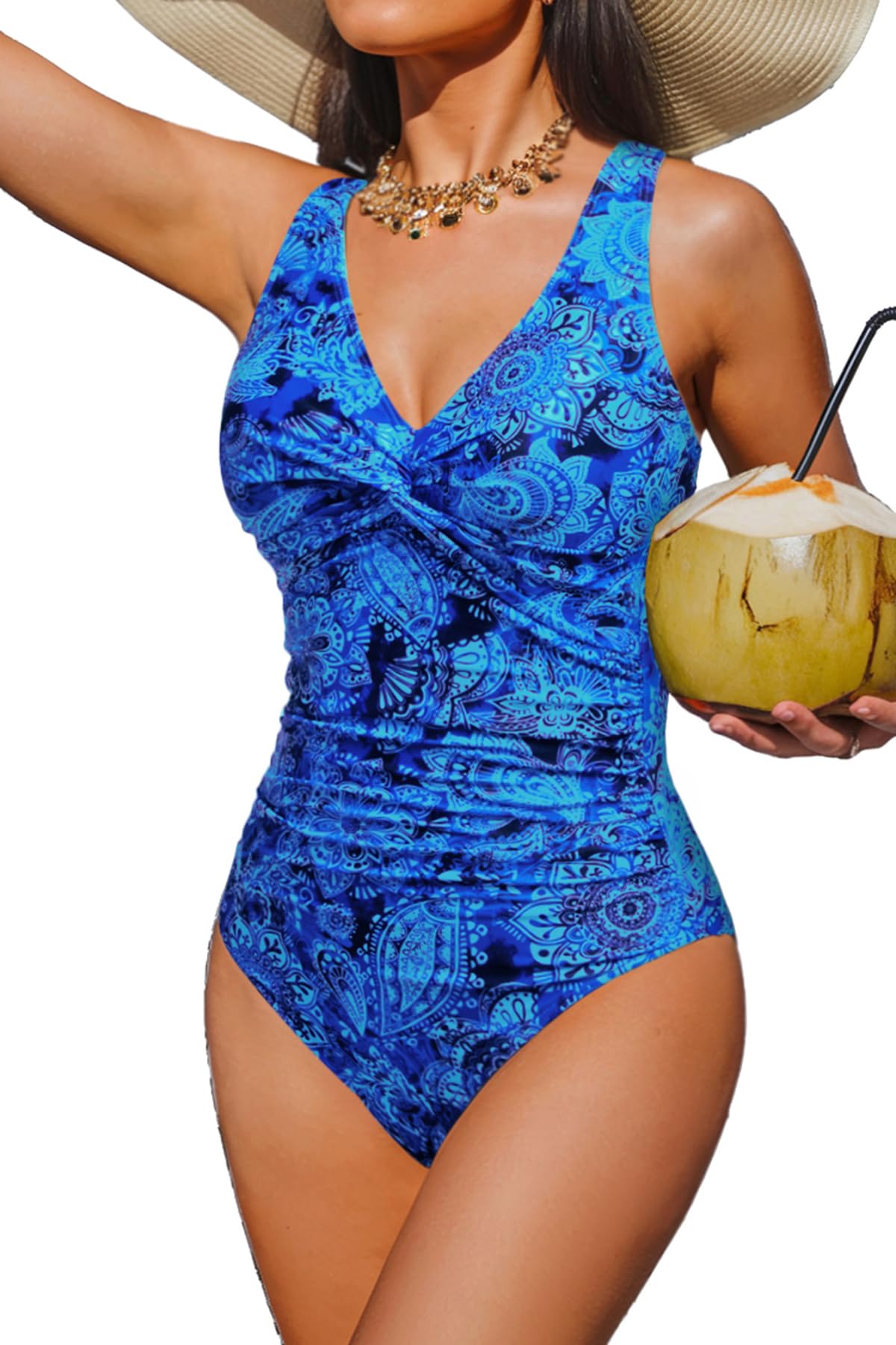 Holipick Traje de baño de una pieza con control de abdomen para mujer, traje de baño push up, cobertura completa, adelgazante