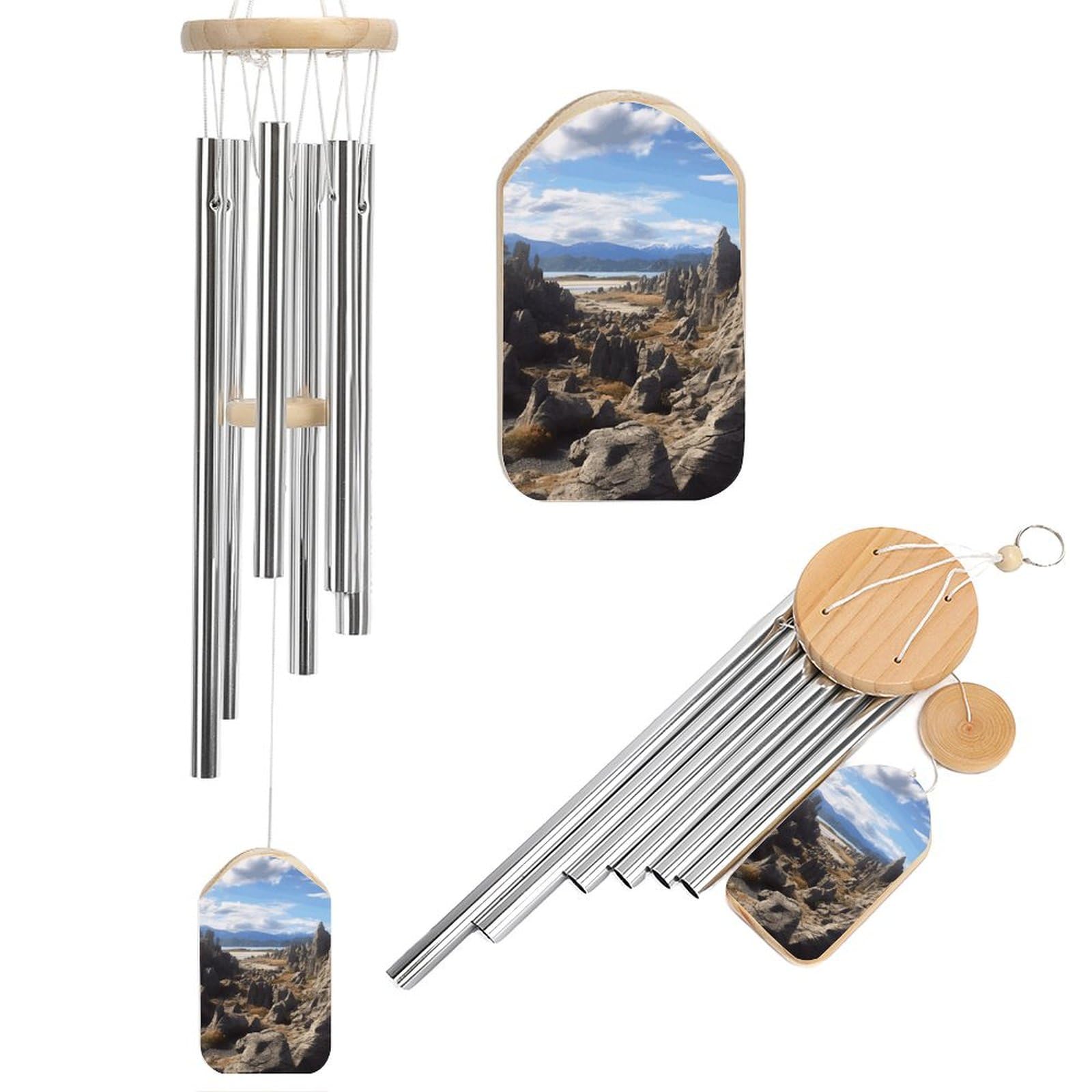 Outdoor Wind Chimes, Rocks Scenic Printed Wind Chimes,Simple Wind Chimes,Curtain Wind Chimes for Home Decoration