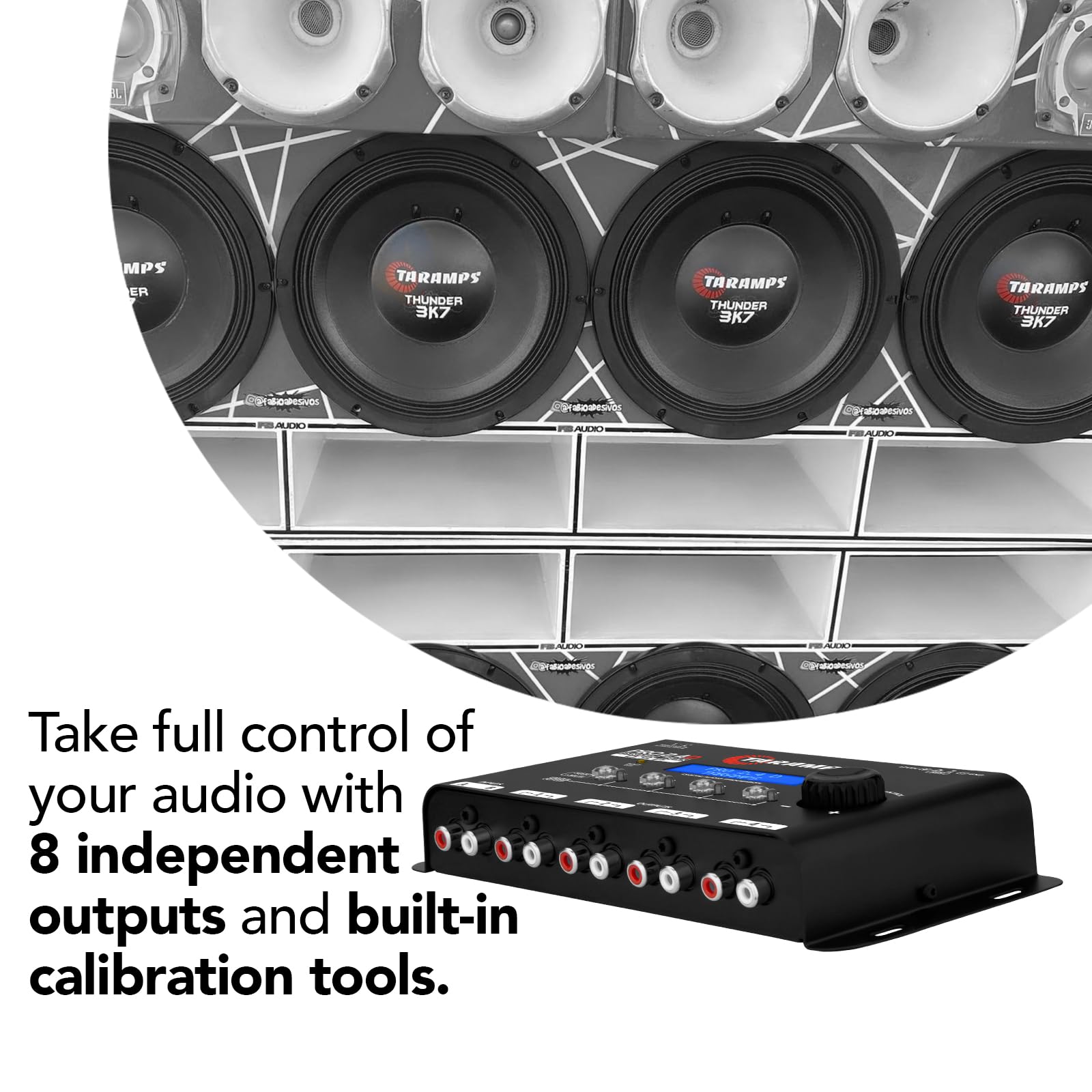 DSP Taramps Pro 2.8S Crossover Full Digital Signal Audio Processeur et égaliseur avec séquenceur Égalisation Graphique 15 Bandes 12 prédéfinis EQ 2 canaux d'entrée et Sortie 8 canaux