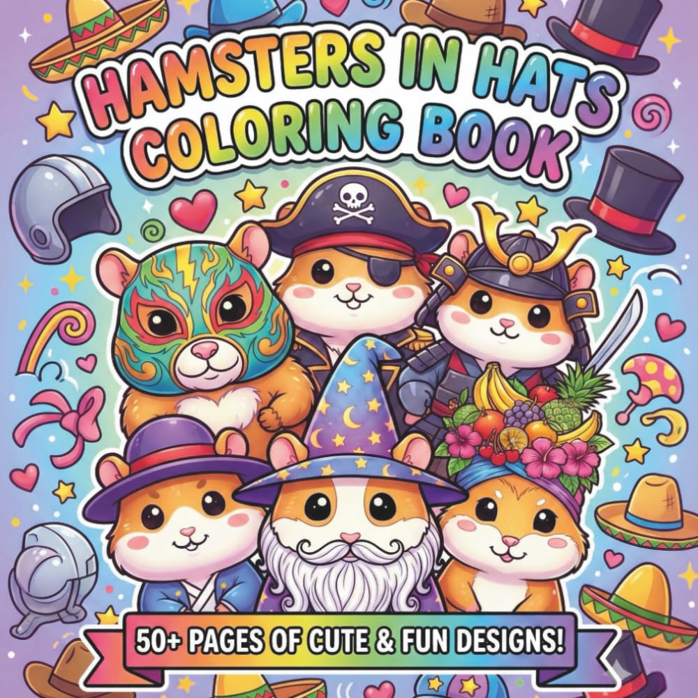 Hamsters in Hats Coloring Book: 50 Adorable Illustrations of Tiny Cute Hamsters in Costumes – Perfect for Stress Relief, Creative Fun, and Animal ... Ages- Gift for Hamster Lover Kids and Adults